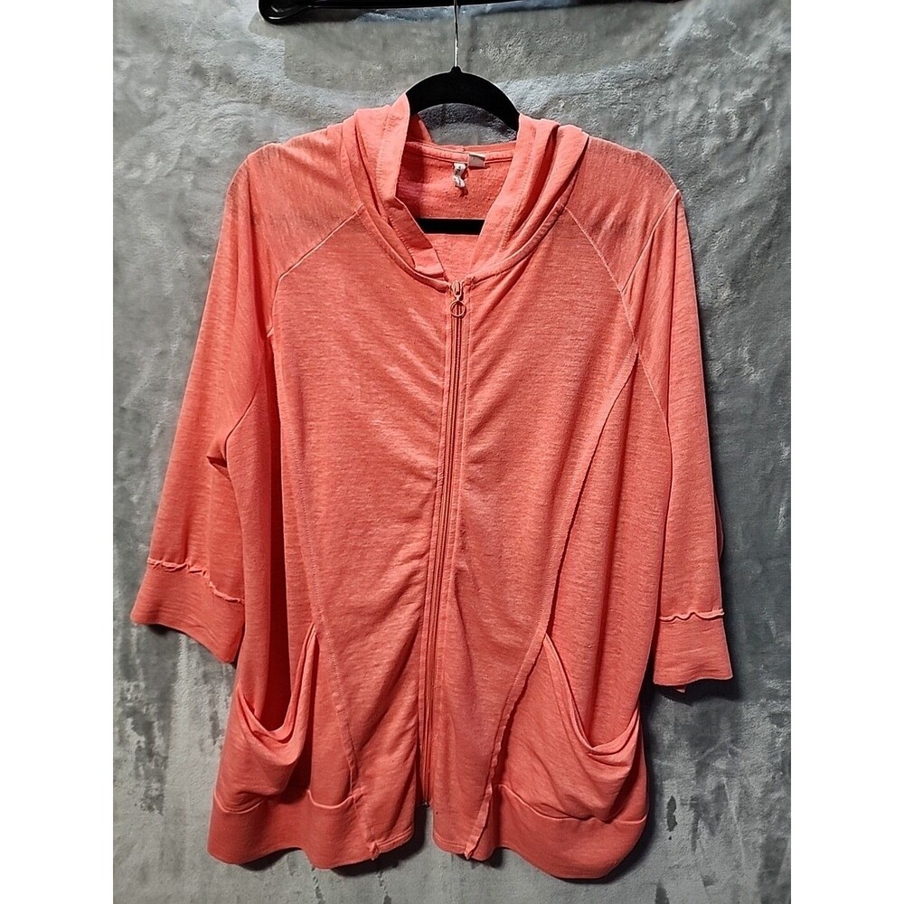 Cato Live Well Active Womens 18/20W Lightweight Hoodie Peach Thin Full Zip
